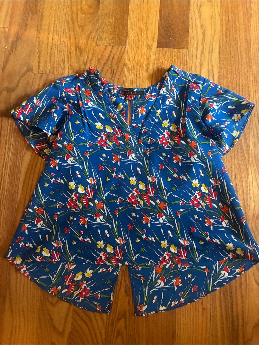 Zara Blue Floral Short Sleeve Blouse